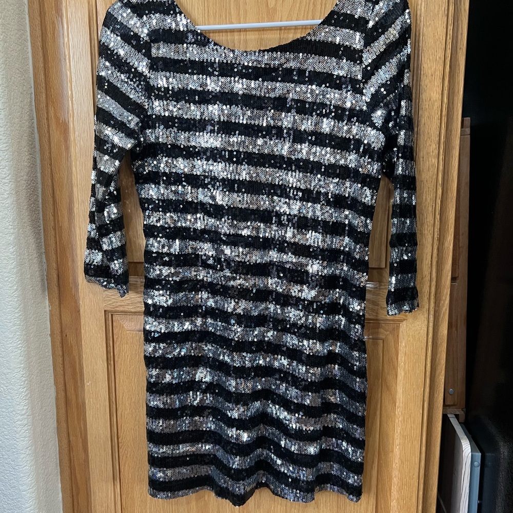 Black and Silver Striped Sequin Dress